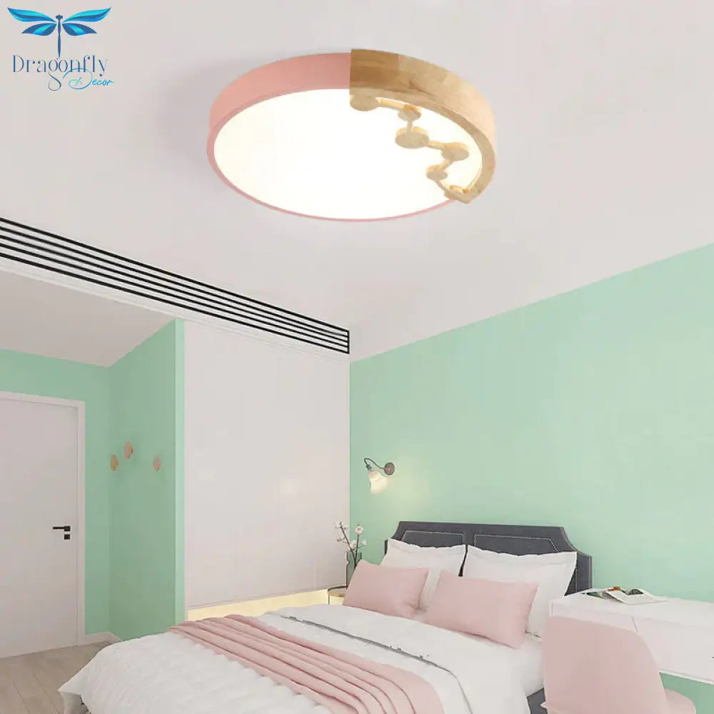 Led Round Original Wood Art Macaroon Colorful Ceiling Lamp Acrylic Wrought Iron Living Room Bedroom
