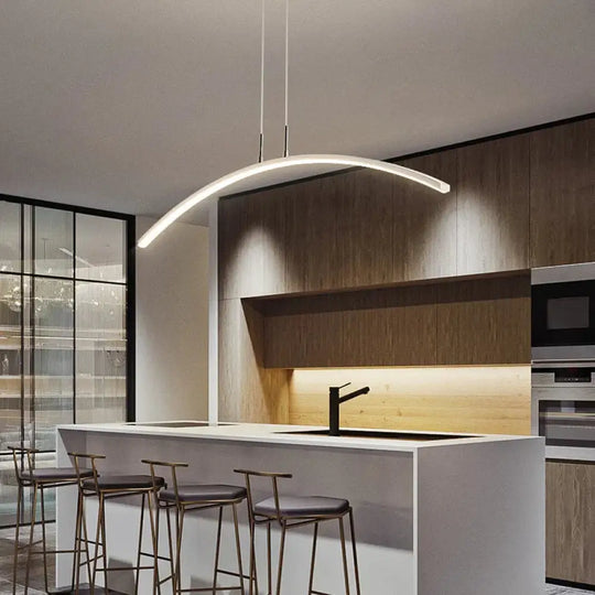 Length 1200Mm Arc Shape Led Hanging Pendant Lights Modern For Dining Room White Color / Dimmable Rc