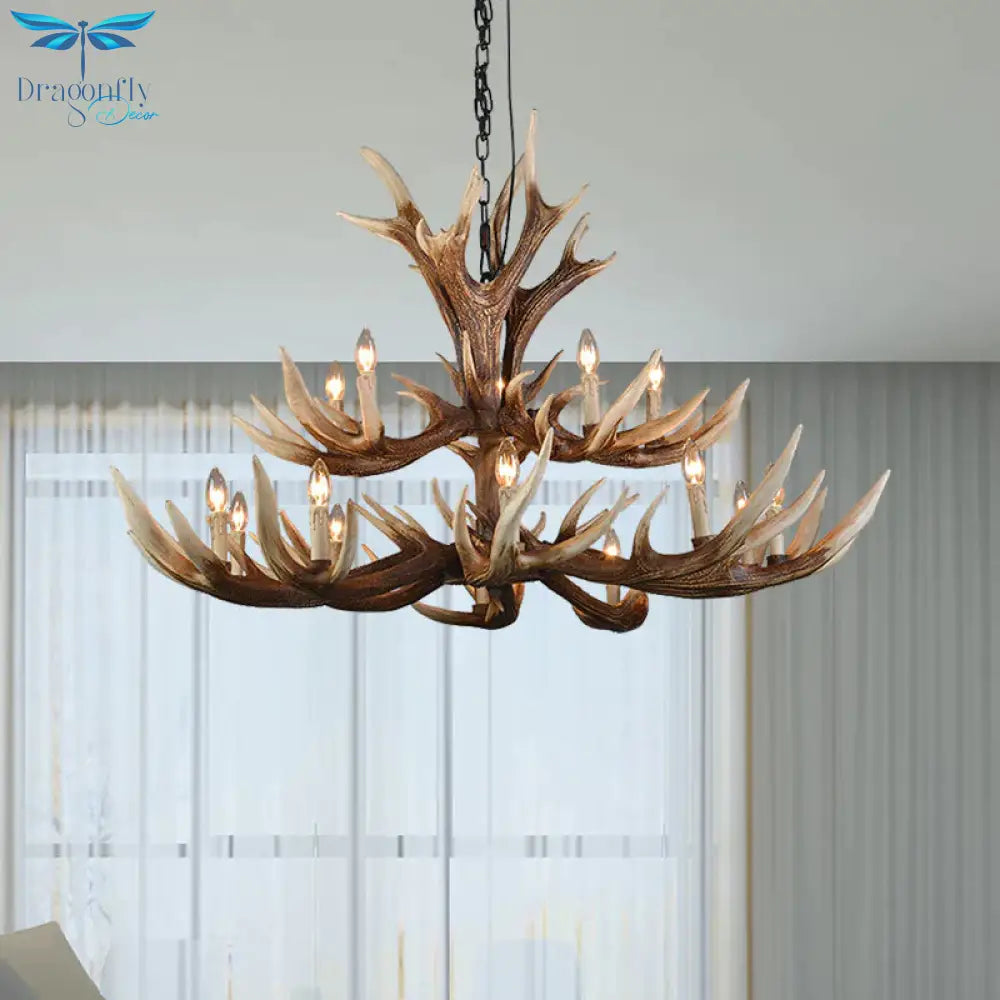 Light Brown 6/8/10 Lights Chandelier Lighting Rustic Resin Candelabra Pendant Lamp For Bedroom