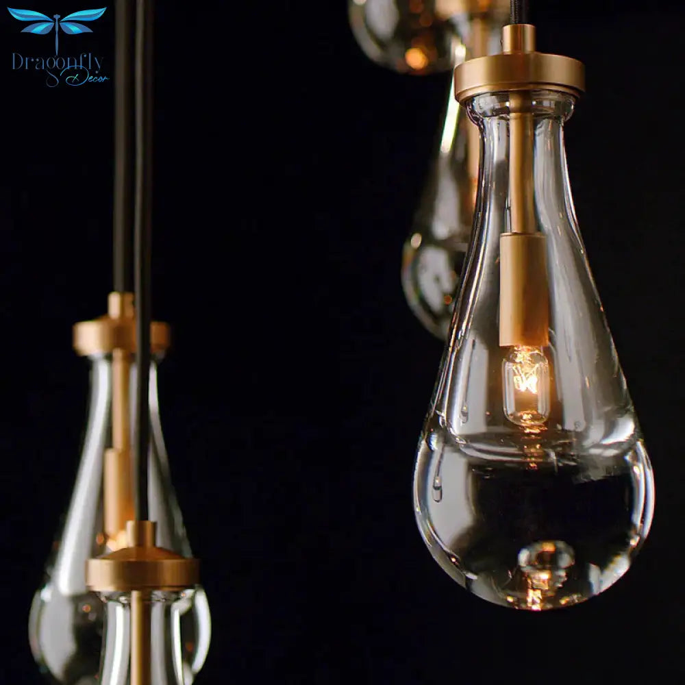 Light Luxury Full Copper Glass Creative Water Drop Chandeliers Pendant