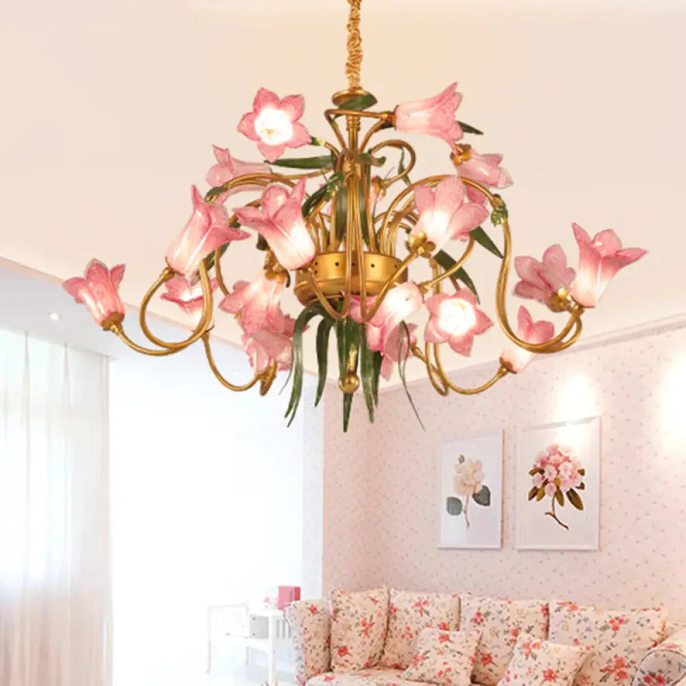 Lily Living Room Ceiling Chandelier Pastoral Metal 20 Heads Gold Led Hanging Light Fixture