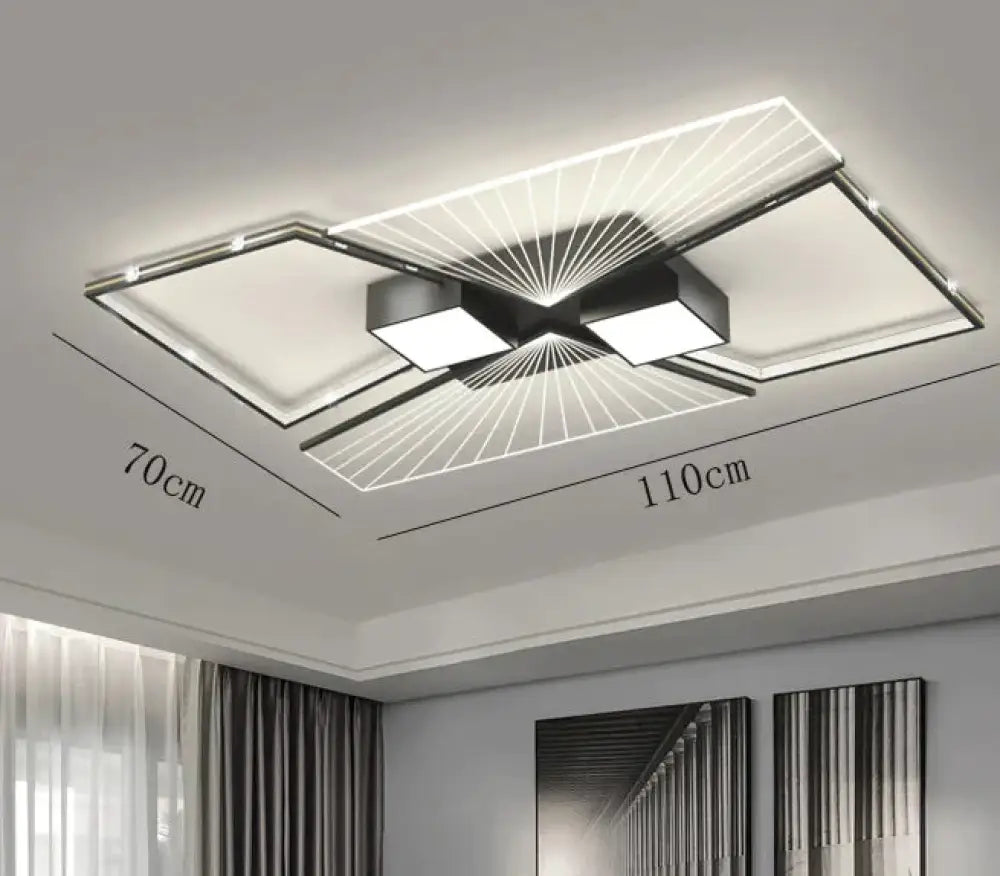 Living Room Led Lamp Modern Simple Atmosphere Bedroom Ceiling Black / L 110Cm White Light