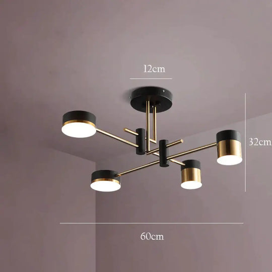 Living Room Light Luxury Bedroom Chandelier Modern Minimalist Hall Household Lamps Black / 4 Heads