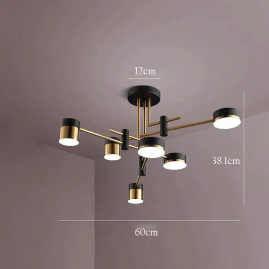 Living Room Light Luxury Bedroom Chandelier Modern Minimalist Hall Household Lamps Black / 6 Heads