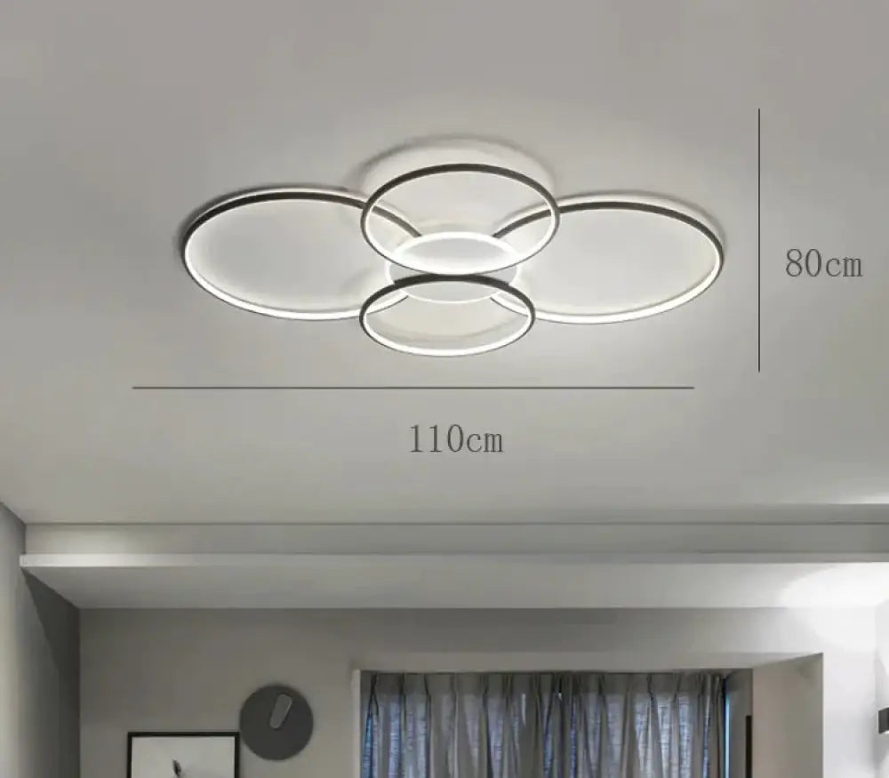 Living Room Main Lamp Atmospheric Hall Minimalist Circular Ring Indoor Ceiling Black / L 110Cm