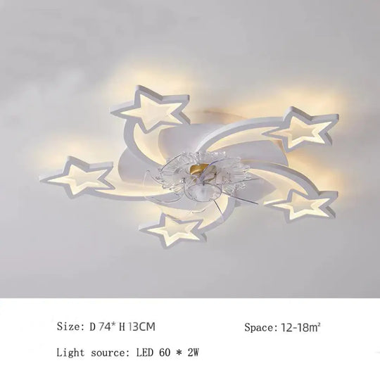 Living Room Simple Led Creative Mute Bedroom Ceiling Fan Lamp Star Model - D74*13Cm / White Light
