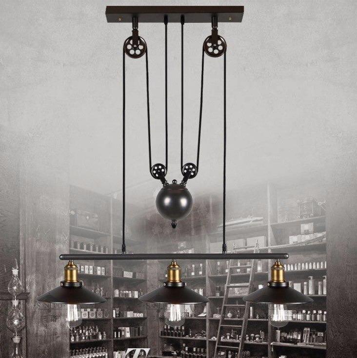 Loft Hanglamp Retro Wrought Iron Vintage Chandeliers Industrial Adjustable Pulley Pendant Lamps