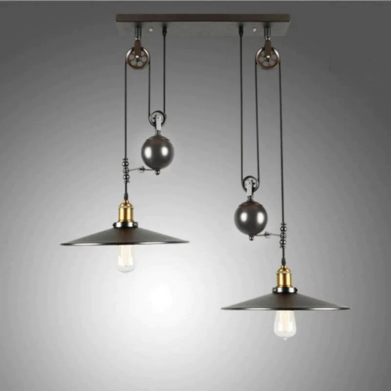 Loft Hanglamp Retro Wrought Iron Vintage Chandeliers Industrial Adjustable Pulley Pendant Lamps