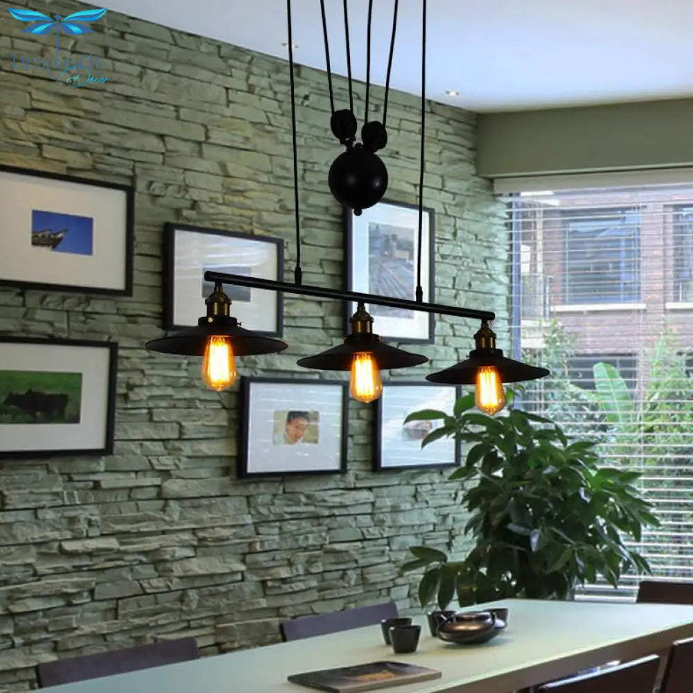 Loft Hanglamp Retro Wrought Iron Vintage Chandeliers Industrial Adjustable Pulley Pendant Lamps
