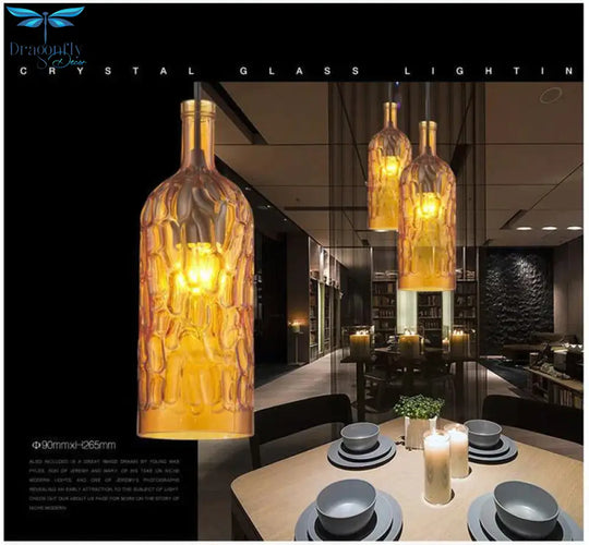 Loft Modern Colorful Winebottle Glass Pendant Lights Cord E27 Led Lamp For Kitchen Restaurant