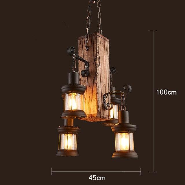 Loft Retro Old Boat Solid Wood Bar Industrial Pendant Lamp Vintage Creative Personality Wooden For