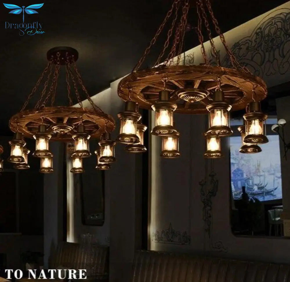 Loft Retro Old Boat Solid Wood Bar Industrial Pendant Lamp Vintage Creative Personality Wooden For