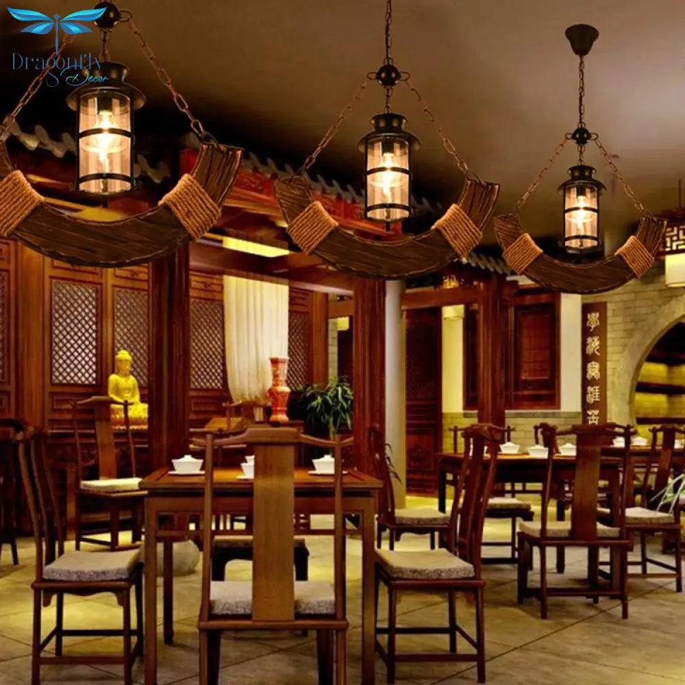 Loft Retro Old Boat Solid Wood Bar Industrial Pendant Lamp Vintage Creative Personality Wooden For