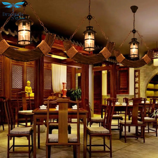 Loft Retro Old Boat Solid Wood Bar Industrial Pendant Lamp Vintage Creative Personality Wooden For