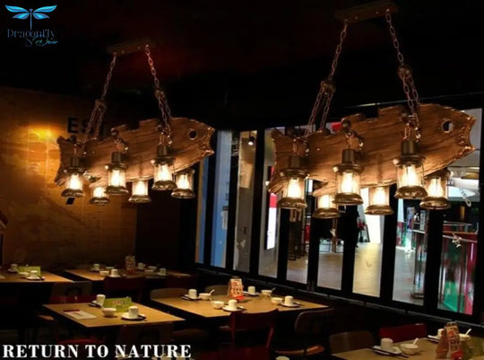 Loft Retro Old Boat Solid Wood Bar Industrial Pendant Lamp Vintage Creative Personality Wooden For