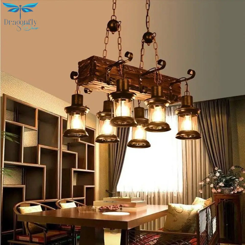 Loft Retro Old Boat Solid Wood Bar Industrial Pendant Lamp Vintage Creative Personality Wooden For