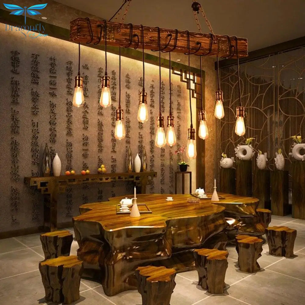 Loft Retro Old Boat Solid Wood Bar Industrial Pendant Lamp Vintage Creative Personality Wooden For