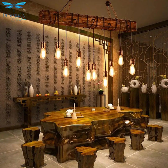 Loft Retro Old Boat Solid Wood Bar Industrial Pendant Lamp Vintage Creative Personality Wooden For