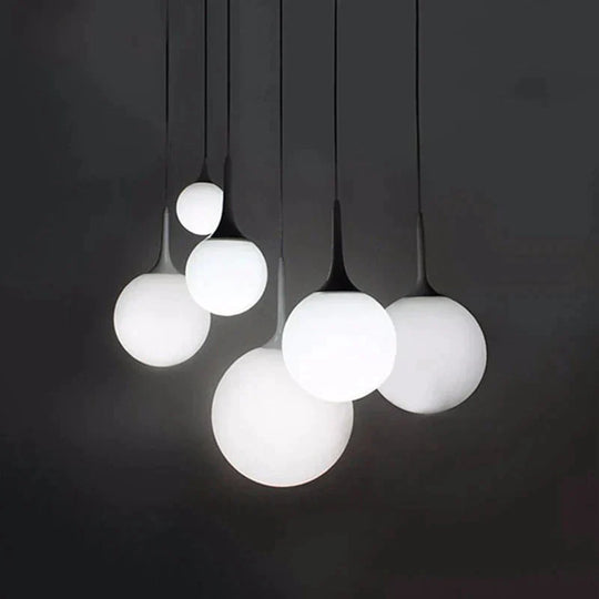 Loft Simple Milk White Glass Ball Pendant Light Led E27 Modern Hanging Lamp With 6 Size For Living