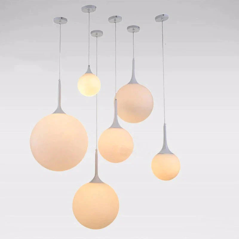 Loft Simple Milk White Glass Ball Pendant Light Led E27 Modern Hanging Lamp With 6 Size For Living