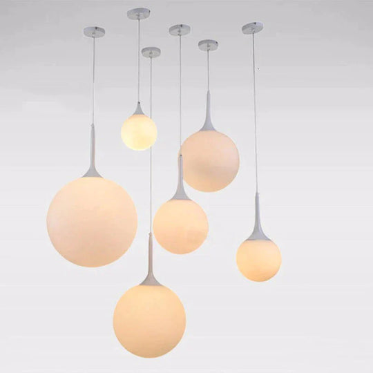 Loft Simple Milk White Glass Ball Pendant Light Led E27 Modern Hanging Lamp With 6 Size For Living