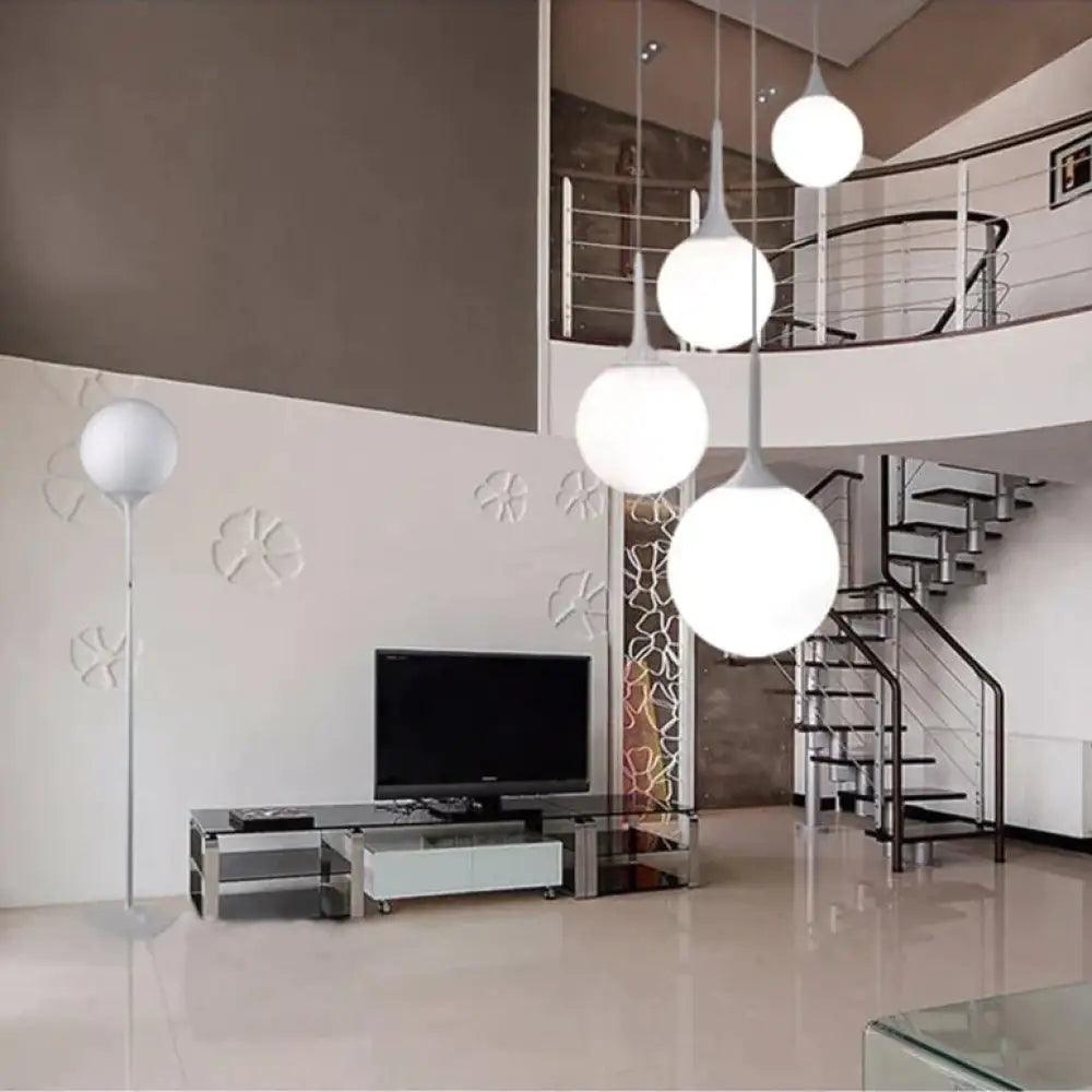 Loft Simple Milk White Glass Ball Pendant Light Led E27 Modern Hanging Lamp With 6 Size For Living