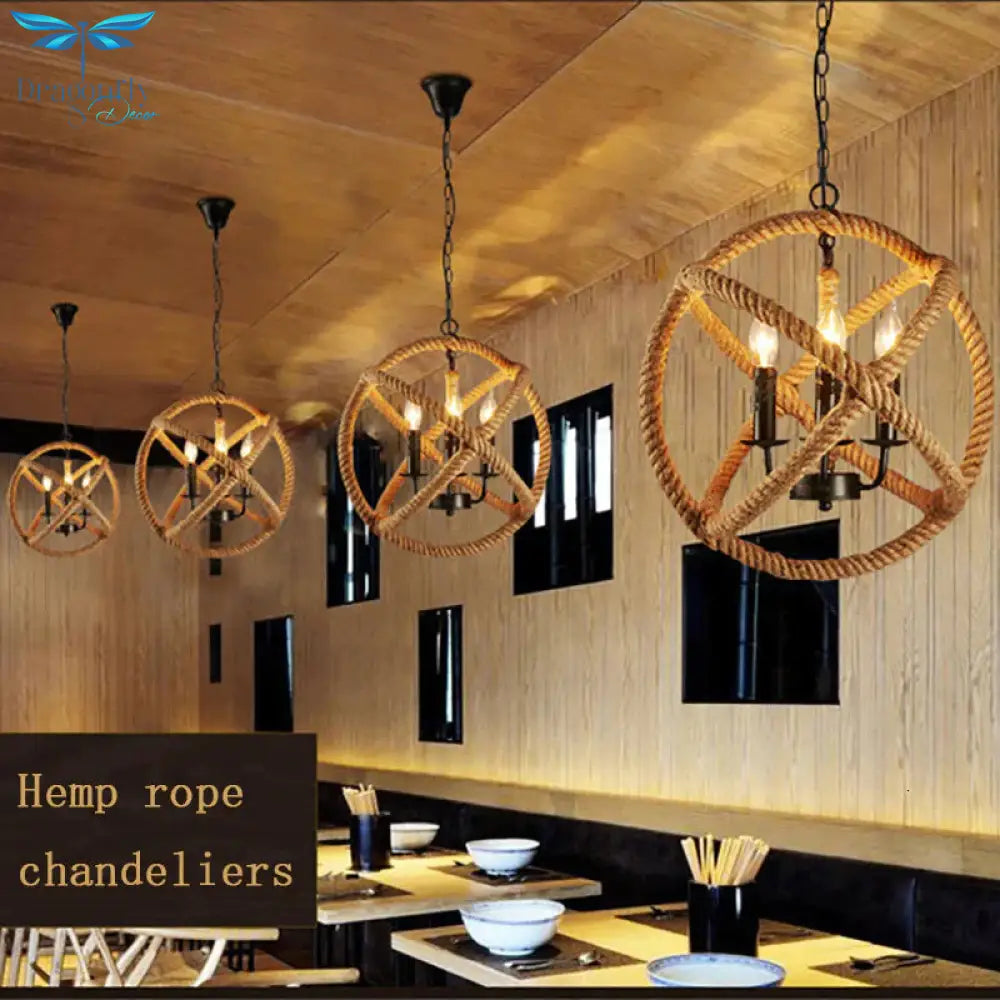 Loft Style Nordic Retro Creative Clothing Store Coffee Hall Rope Chandelier Industrial Lamp