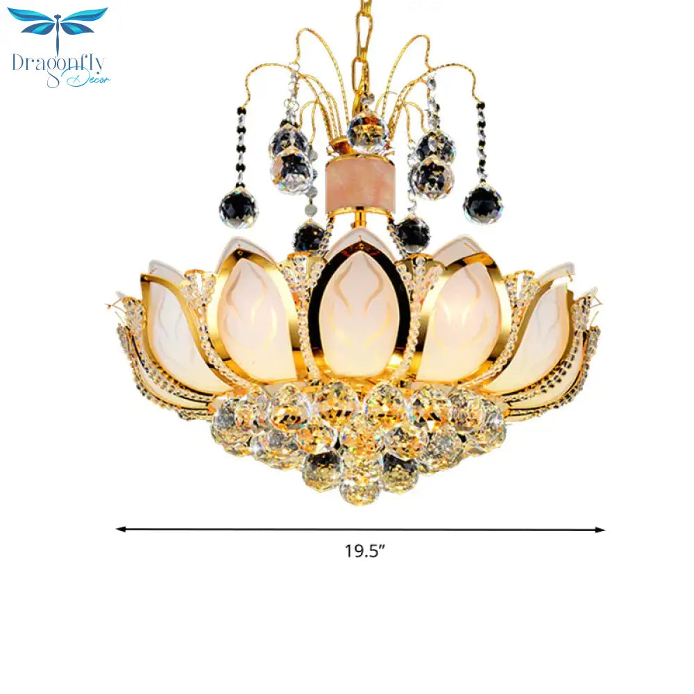 Lotus Crystal Ball Ceiling Chandelier Modernism 4/5/8 Lights Gold Pendant Lighting Fixture