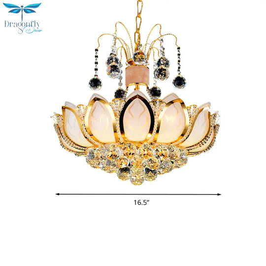 Lotus Crystal Ball Ceiling Chandelier Modernism 4/5/8 Lights Gold Pendant Lighting Fixture