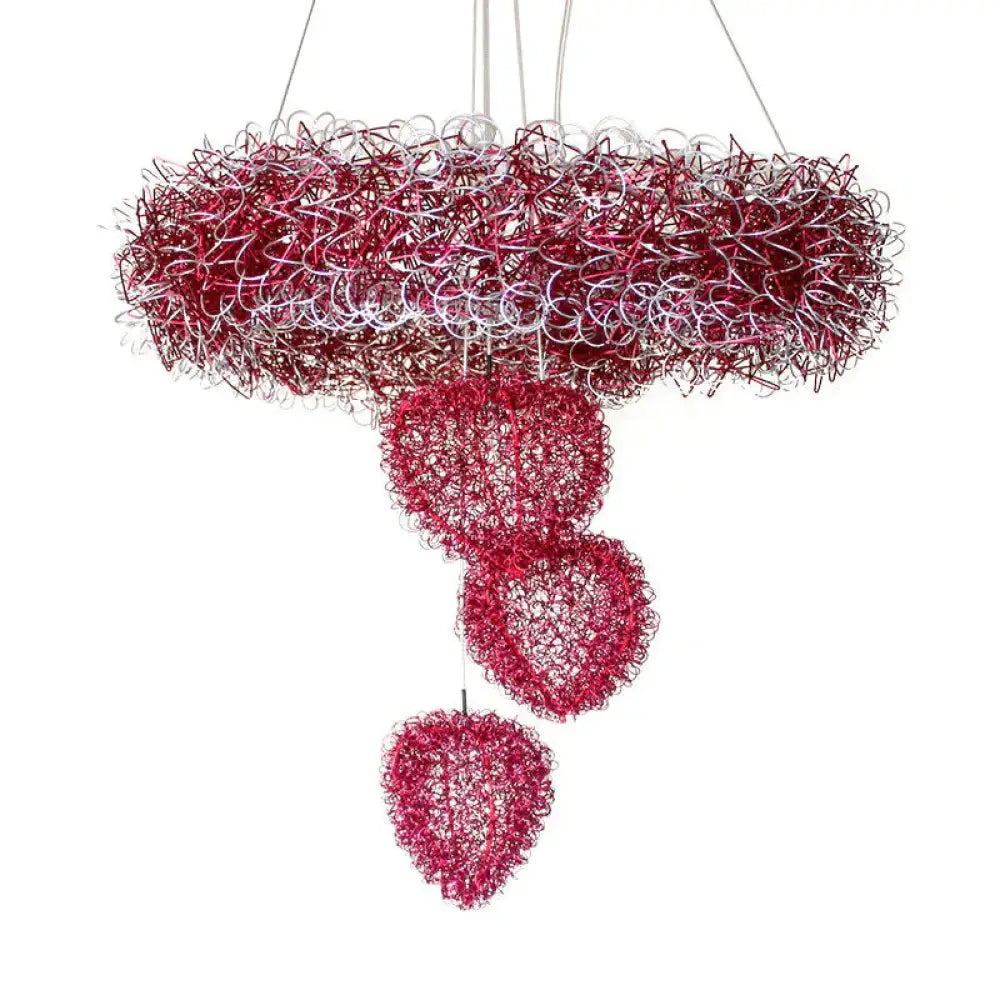 Loving Heart Pendant Chandelier Nordic Style Metal Wire 7 Heads Rose Red Pendulum Lighting