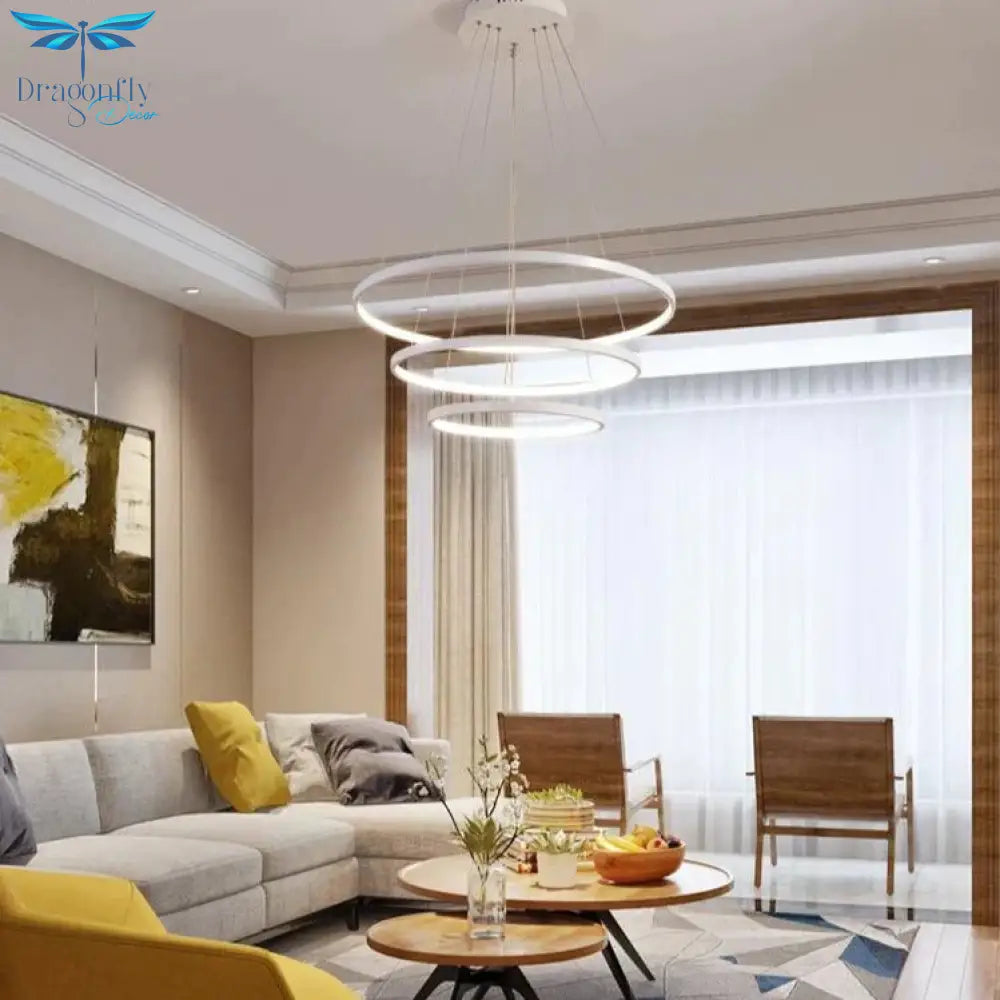 Lumulox Pendant Lights For Living Room Foyer 1/2/3 Circle Rings Acrylic Aluminum Body Led Lamp