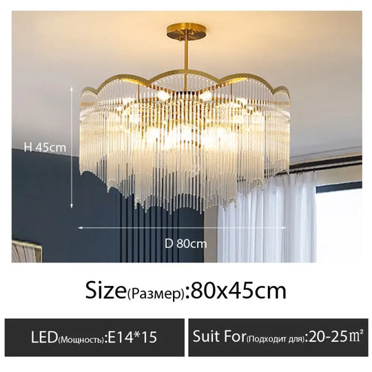 Luxe Serenity: Post - Modern Minimalist Crystal Glass Chandeliers For Elegant Spaces D80Cm