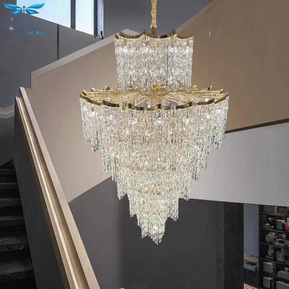 Luxury Crystal Chandelier For Living Room Round Gold Stair Hanging Lamp Led Design Modern Home