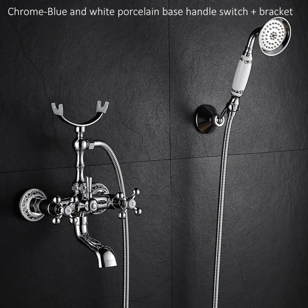 Luxury Crystal Handle Bathtub Gold Brass Faucet With Hand Shower Telephone Type Bath Faucets Sets