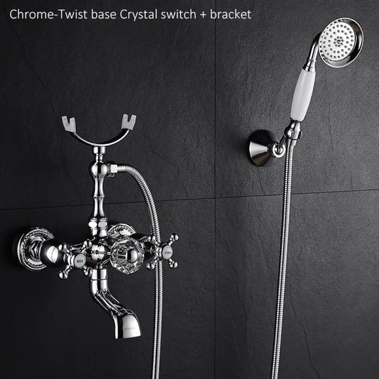 Luxury Crystal Handle Bathtub Gold Brass Faucet With Hand Shower Telephone Type Bath Faucets Sets