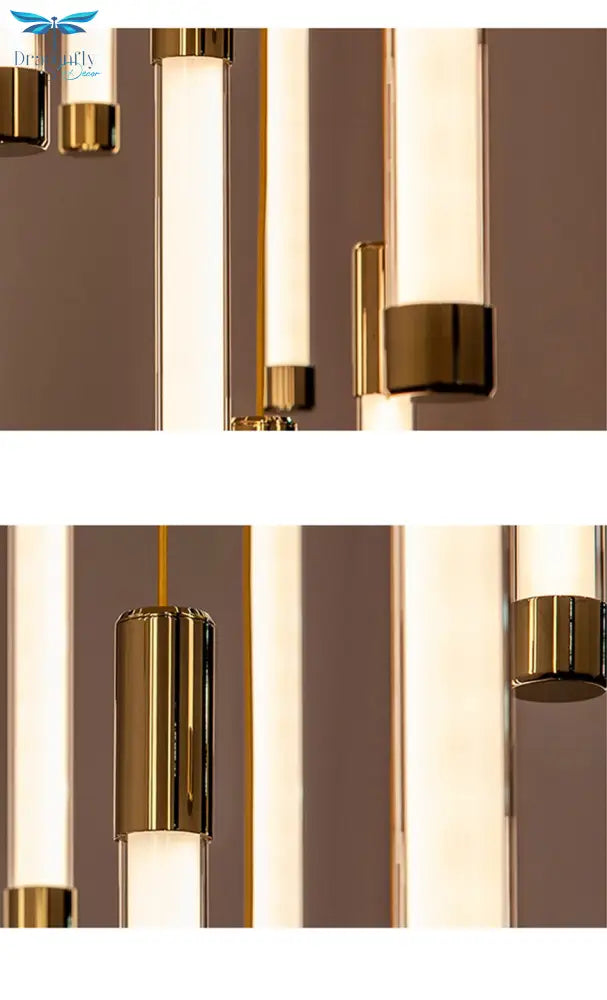 Luxury Design Long Led Chandelier For Staircase Modern Gold Living Room Lobby Hang Light Fixture