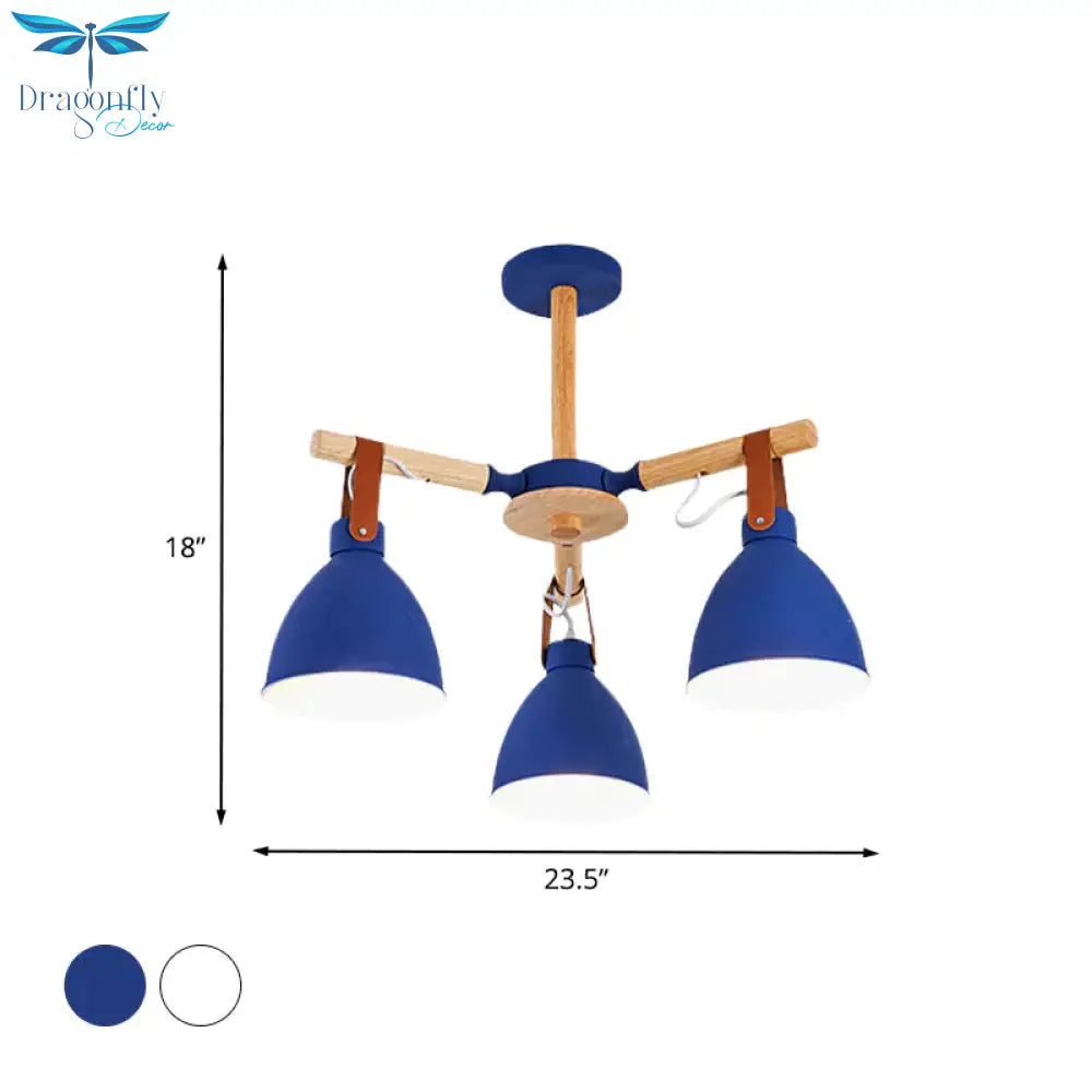 Macaron Bursting Wood Chandelier 3/6/8 Heads Ceiling Hanging Light In White/Blue With Bowl Shade