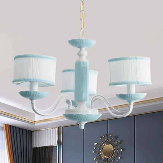 Macaroon 3/6 Bulbs Pendant Light Pink/Blue Drum Chandelier Lighting Fixture With Fabric Shade 3 /
