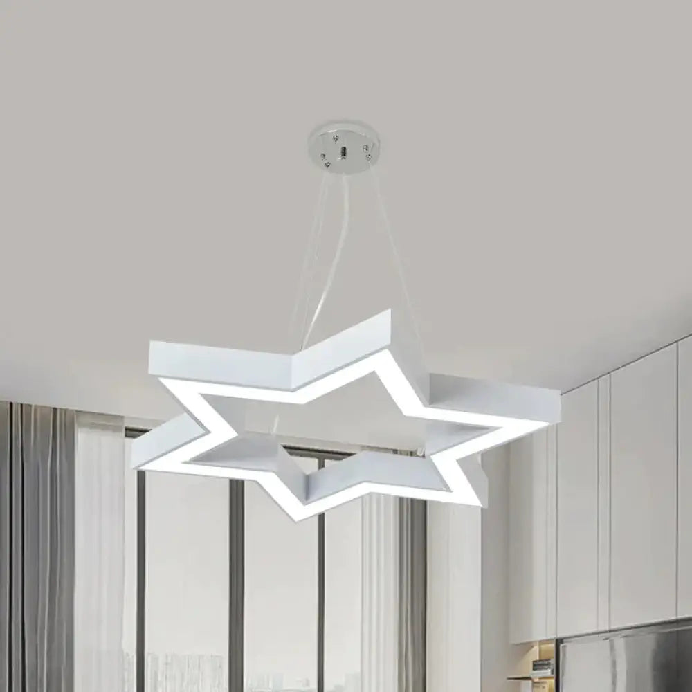 Macaroon Six - Pointed Star Pendant Lamp Acrylic Nursery Room Led Chandelier Lighting In White