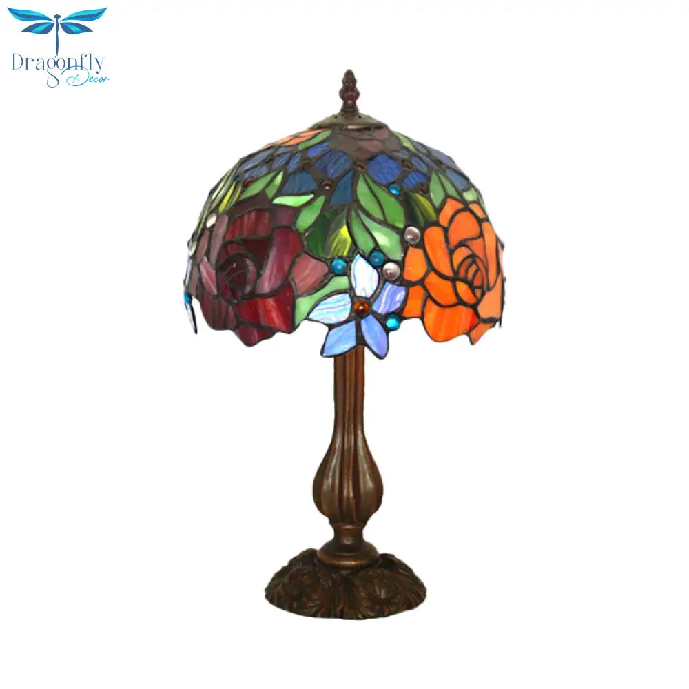 Maria - Victorian Blossom Table Lamp Multicolored Stained Glass Night Stand