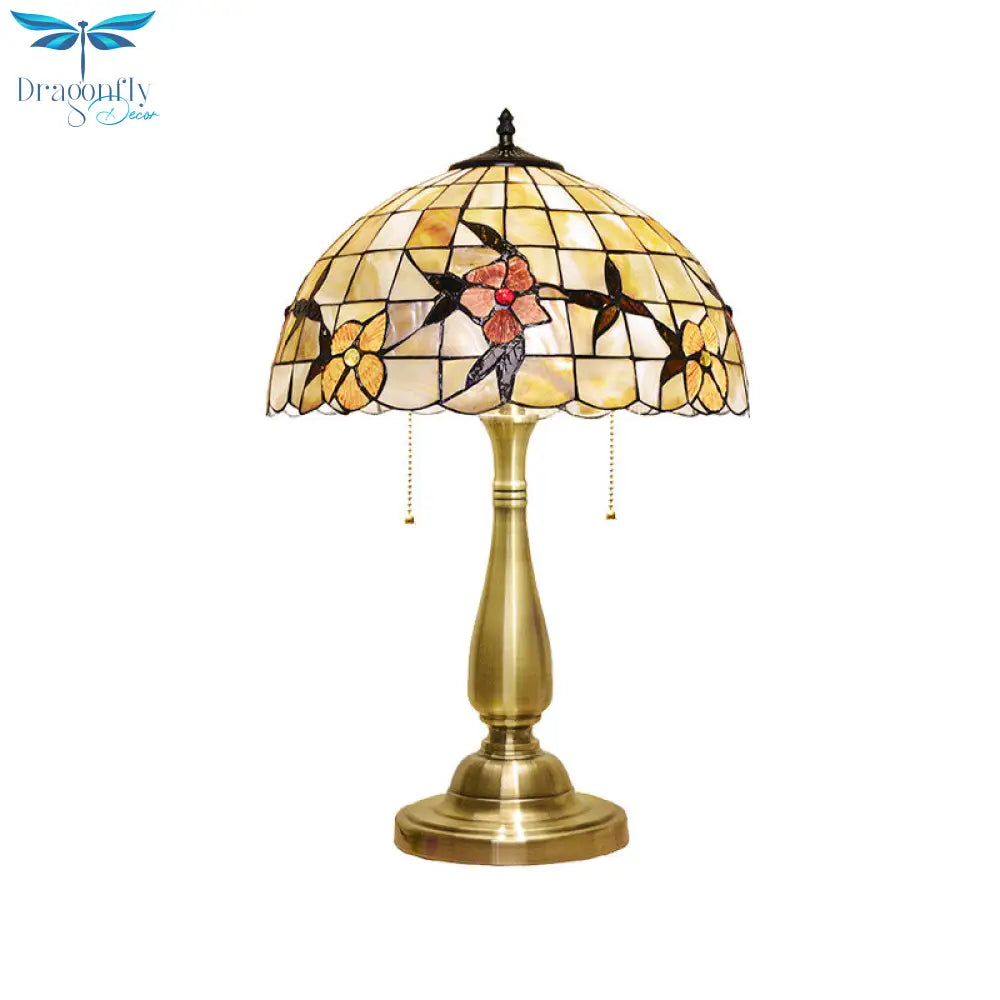 Marina - Tiffany Sparrow Pull - Chain Night Light Table Lamp: 2 - Head Shell Design
