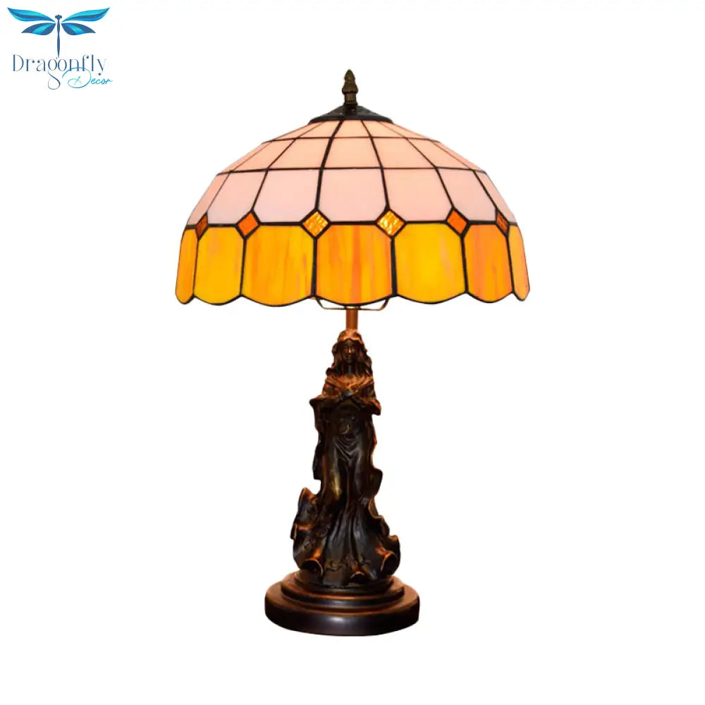 Mélody - Vintage Resin Bronze Night Stand Light Angel Girl 1 Head Table Lamp With Orange And White