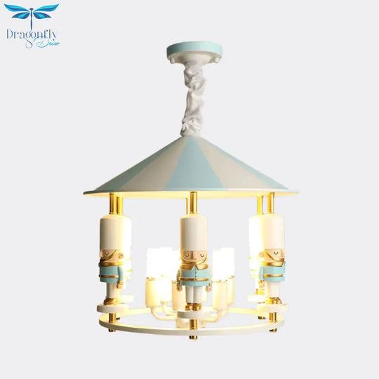 Merry - Go - Round Soldier Chandelier Kids Style Resin 5 - Head Black/Blue Hanging Light Fixture