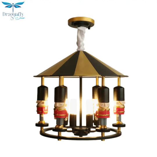 Merry - Go - Round Soldier Chandelier Kids Style Resin 5 - Head Black/Blue Hanging Light Fixture