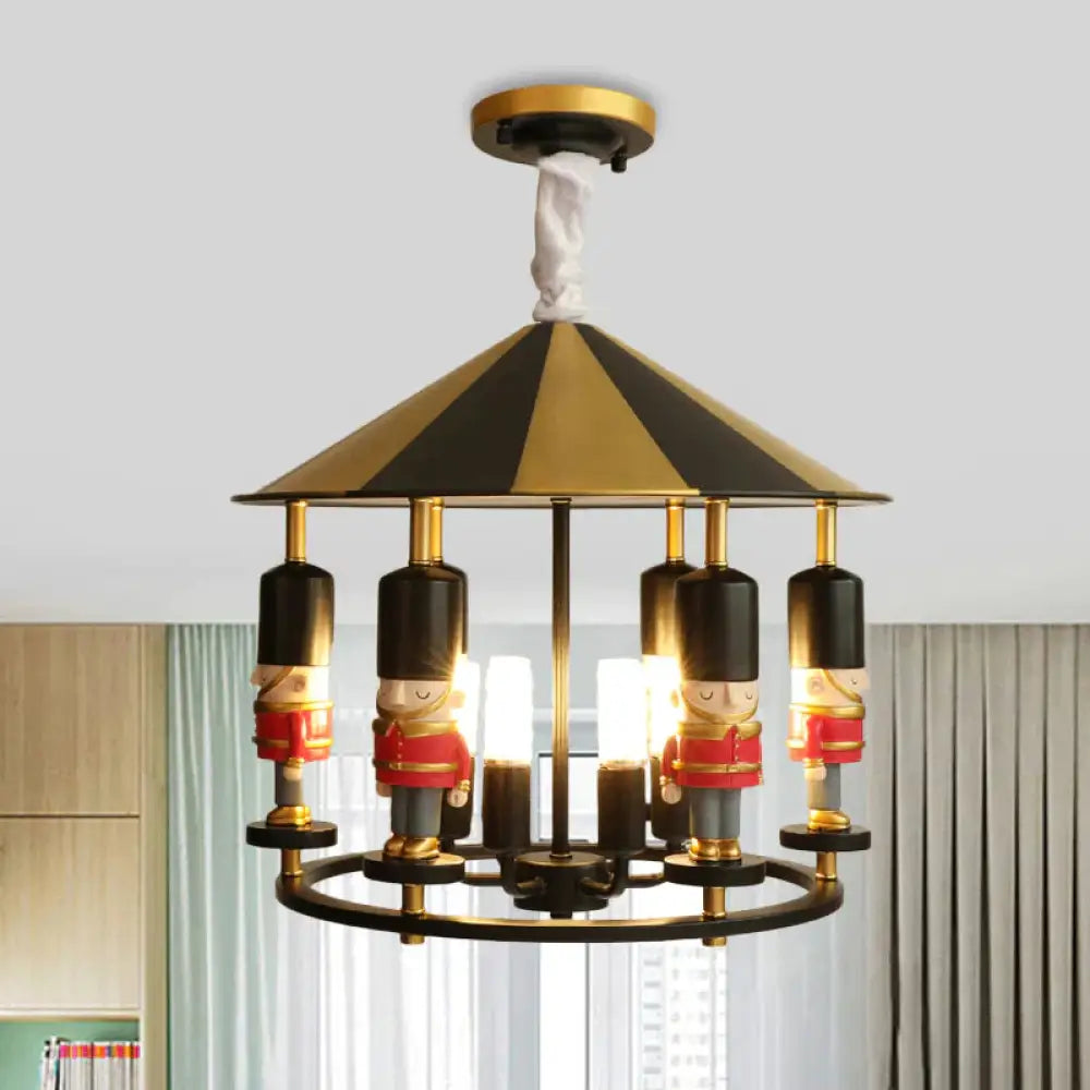 Merry - Go - Round Soldier Chandelier Kids Style Resin 5 - Head Black/Blue Hanging Light Fixture