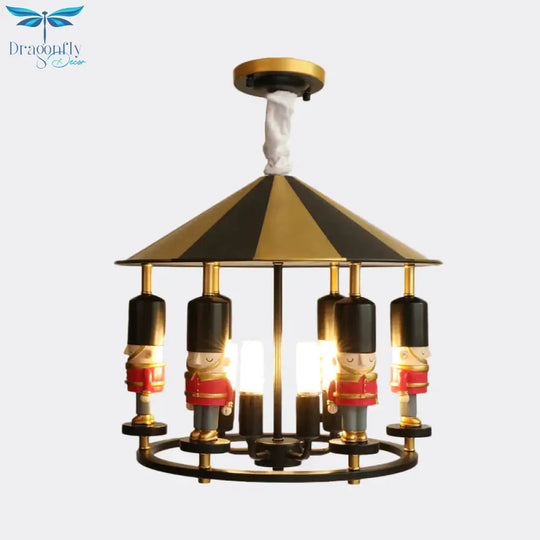 Merry - Go - Round Soldier Chandelier Kids Style Resin 5 - Head Black/Blue Hanging Light Fixture