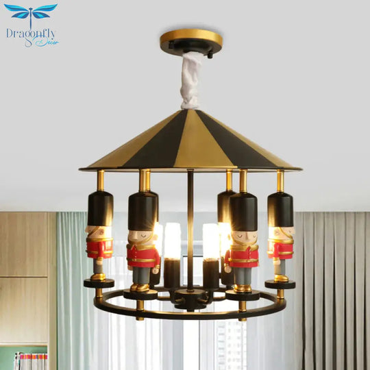Merry - Go - Round Soldier Chandelier Kids Style Resin 5 - Head Black/Blue Hanging Light Fixture