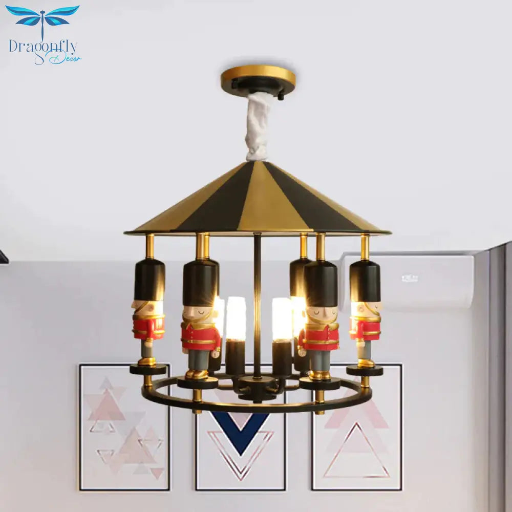 Merry - Go - Round Soldier Chandelier Kids Style Resin 5 - Head Black/Blue Hanging Light Fixture