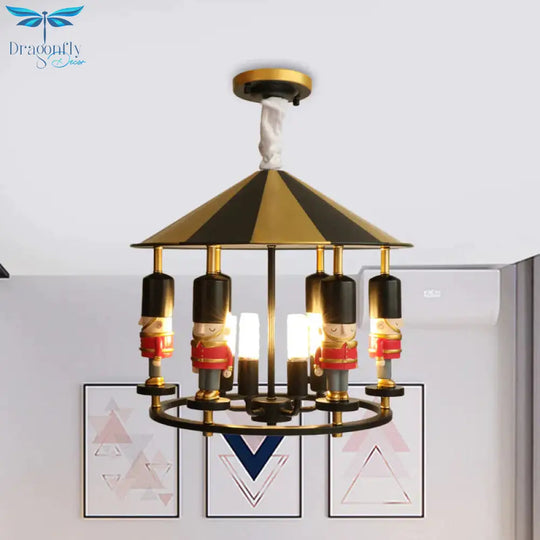 Merry - Go - Round Soldier Chandelier Kids Style Resin 5 - Head Black/Blue Hanging Light Fixture
