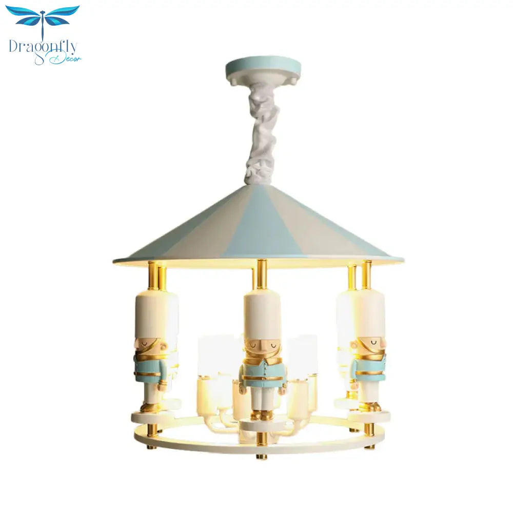 Merry - Go - Round Soldier Chandelier Kids Style Resin 5 - Head Black/Blue Hanging Light Fixture